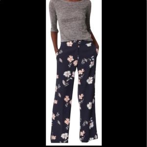 Loft Wide Leg Floral Pants in Pink/Navy | Size 0